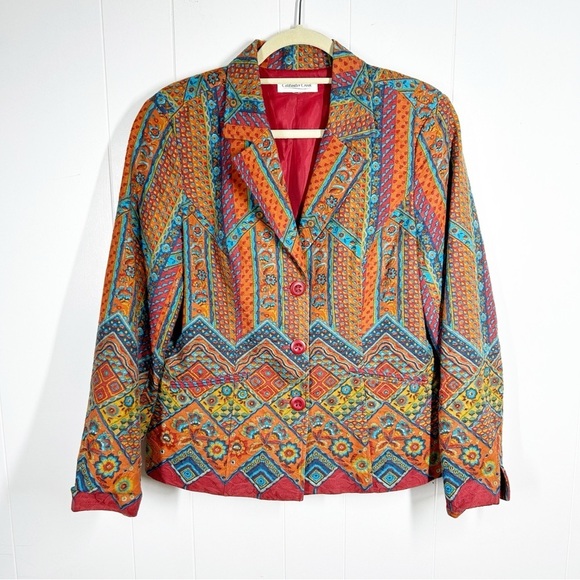 Coldwater Creek Jackets & Blazers - Coldwater Creek Orange and Blue Patterned Three Button Blazer Medium